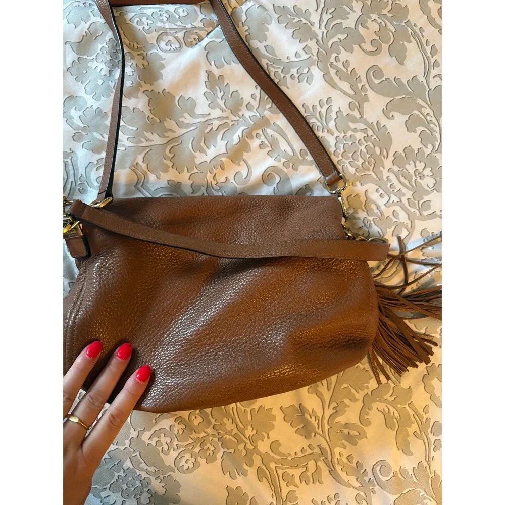 Brown Leather Michael Kors Bedford Tassel Crossbody Purse